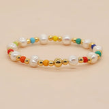 YASTYT Rainbow Beaded Bracelet Fresh Water Pearl Seed Beads & 18K Plated