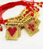 Boho Cross Heart Beaded Elastic Charm Bracelet for Girls