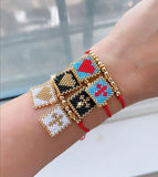 Boho Cross Heart Beaded Elastic Charm Bracelet for Girls