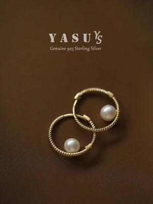 925 Silver Pearl Hoop Earrings 18K Plated Wedding Jewelry Accessories