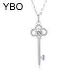 925 Silver Key Pendant Necklace 5mm Moissanite Diamond Clavicle Chain