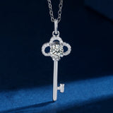 925 Silver Key Pendant Necklace 5mm Moissanite Diamond Clavicle Chain