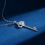 925 Silver Key Pendant Necklace 5mm Moissanite Diamond Clavicle Chain