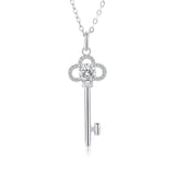 925 Silver Key Pendant Necklace 5mm Moissanite Diamond Clavicle Chain