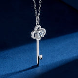 925 Silver Key Pendant Necklace 5mm Moissanite Diamond Clavicle Chain