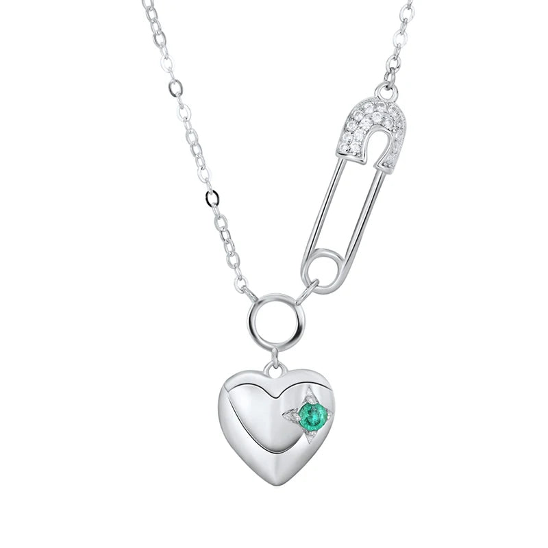 Heart Necklace 925 Sterling Silver Emerald Pendant Jewelry