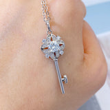 5mm Moissanite Crystal Pendant Necklace 925 Sterling Silver Flower Key Jewelry