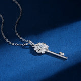 5mm Moissanite Crystal Pendant Necklace 925 Sterling Silver Flower Key Jewelry