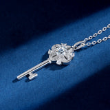 5mm Moissanite Crystal Pendant Necklace 925 Sterling Silver Flower Key Jewelry