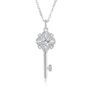5mm Moissanite Crystal Pendant Necklace 925 Sterling Silver Flower Key Jewelry