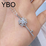 5mm Moissanite Crystal Pendant Necklace 925 Sterling Silver Flower Key Jewelry