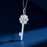 5mm Moissanite Crystal Pendant Necklace 925 Sterling Silver Flower Key Jewelry