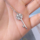 5mm Moissanite Crystal Pendant Necklace 925 Sterling Silver Flower Key Jewelry