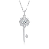 5mm Moissanite Crystal Pendant Necklace 925 Sterling Silver Flower Key Jewelry