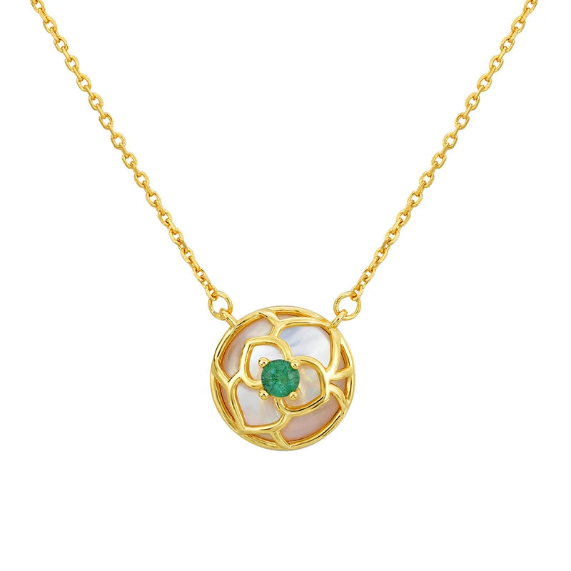925 Silver Emerald Pendant Necklace for Women 18k Plated
