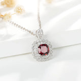 925 Silver Garnet Pendant Necklace Clavicle Chain Party Jewel