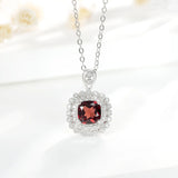 925 Silver Garnet Pendant Necklace Clavicle Chain Party Jewel