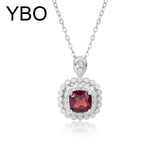 925 Silver Garnet Pendant Necklace Clavicle Chain Party Jewel