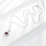 925 Silver Garnet Pendant Necklace Clavicle Chain Party Jewel