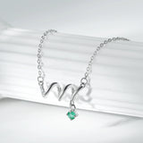 925 Silver Necklace Natural Emerald cz Curved Pendants Wedding Dating Jewel