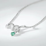 925 Silver Necklace Natural Emerald cz Curved Pendants Wedding Dating Jewel