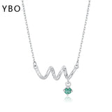925 Silver Necklace Natural Emerald cz Curved Pendants Wedding Dating Jewel