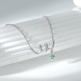 925 Silver Necklace Natural Emerald cz Curved Pendants Wedding Dating Jewel