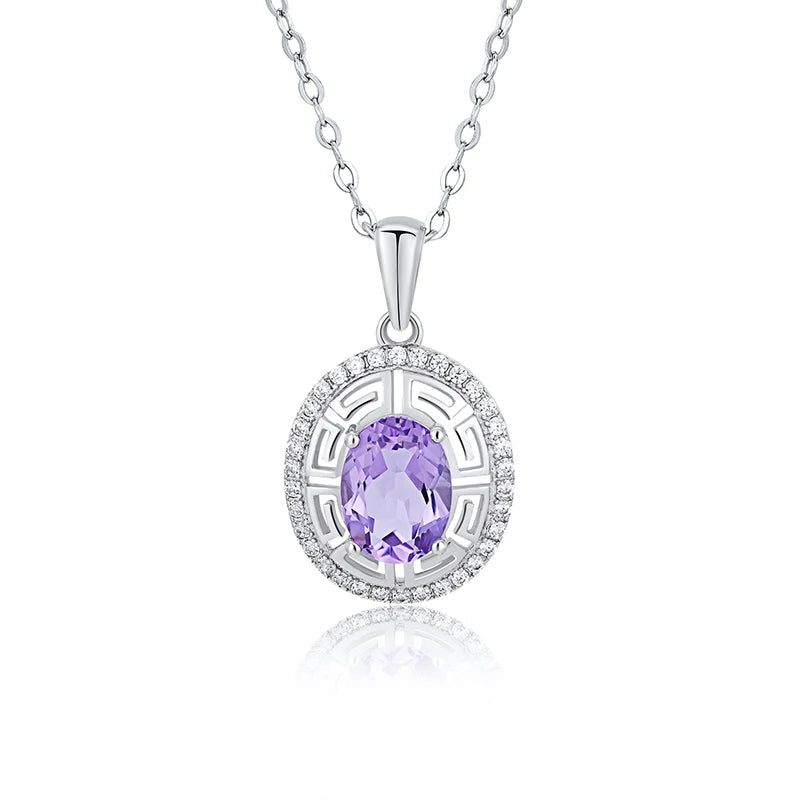 Amethyst Stone Clavicle Chain Necklace 925 Sterling Silver Pendant