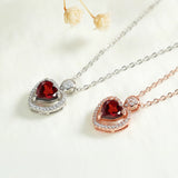 Garnet Heart Stone Pendant Necklace Sterling Silver 925 Jewelry