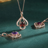 Garnet Amethyst Pyrope Pendant Necklace 925 Silver Rose Plated Jewelry