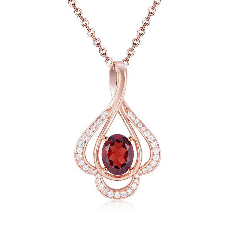 Garnet Amethyst Pyrope Pendant Necklace 925 Silver Rose Plated Jewelry