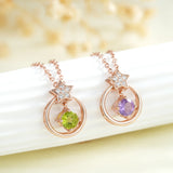 Gemstone Necklace 925 Silver Amethyst Peridot Pentagram Pendant