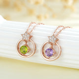 Gemstone Necklace 925 Silver Amethyst Peridot Pentagram Pendant