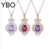 Rose Plated Amethyst Pyrope Zircon Pendant Necklace 925 Sterling Silver