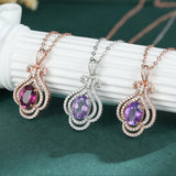 Rose Plated Amethyst Pyrope Zircon Pendant Necklace 925 Sterling Silver