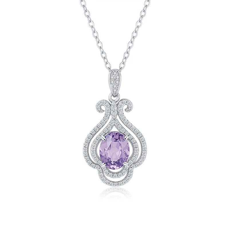 Rose Plated Amethyst Pyrope Zircon Pendant Necklace 925 Sterling Silver