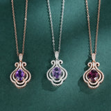 Rose Plated Amethyst Pyrope Zircon Pendant Necklace 925 Sterling Silver