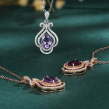Rose Plated Amethyst Pyrope Zircon Pendant Necklace 925 Sterling Silver
