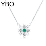 Emerald Chrysanthemum Pendant Necklace 925 Sterling Silver Jewelry