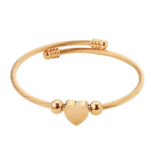 Stainless Steel Heart Charm Bangle Bracelet Ring Set Women Jewelry