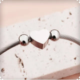 Stainless Steel Heart Charm Bangle Bracelet Ring Set Women Jewelry