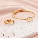 Stainless Steel Heart Charm Bangle Bracelet Ring Set Women Jewelry