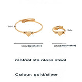 Stainless Steel Heart Charm Bangle Bracelet Ring Set Women Jewelry