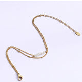 Double Layered Pearl Chain Anklet Stainless Steel Summer Beach Barefoot Chain