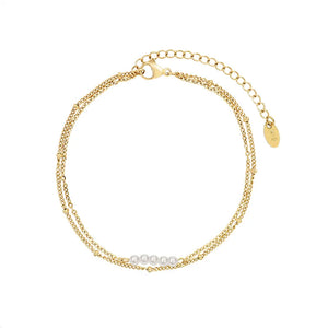 Double Layered Pearl Chain Anklet Stainless Steel Summer Beach Barefoot Chain