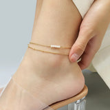 Double Layered Pearl Chain Anklet Stainless Steel Summer Beach Barefoot Chain