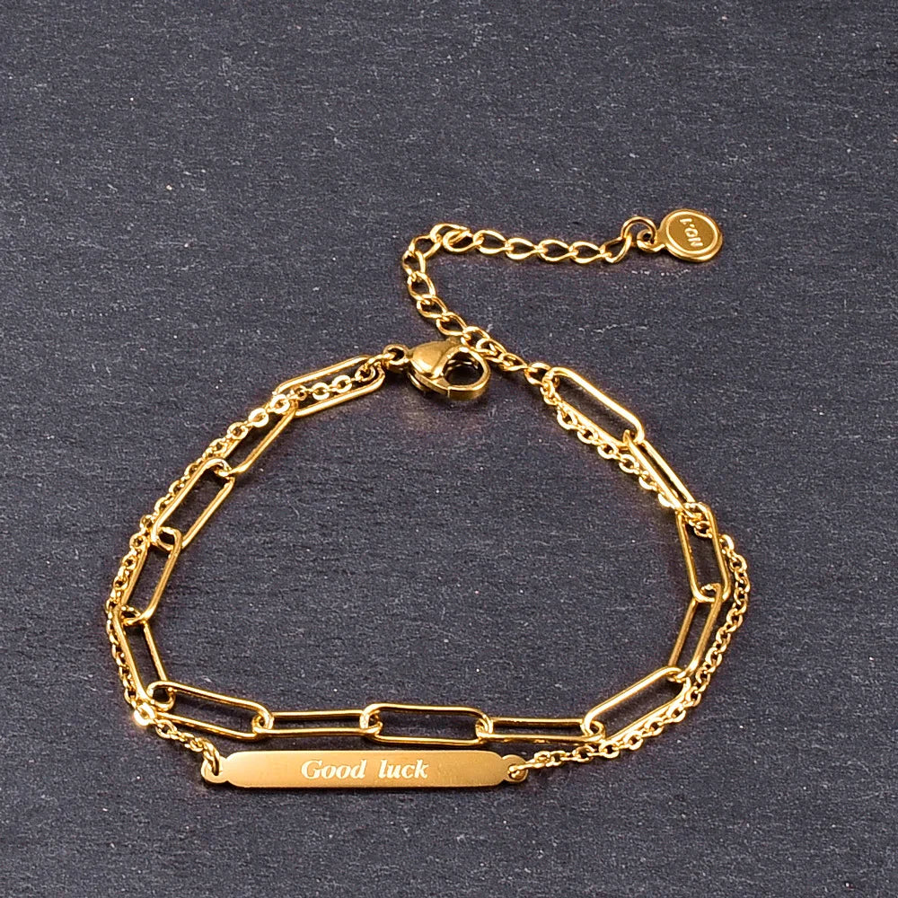 Good Luck Double Layered Bracelet for Women Vintage Titanium Bracelet