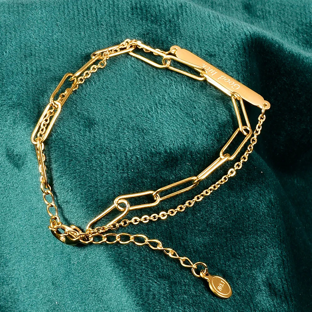Good Luck Double Layered Bracelet for Women Vintage Titanium Bracelet