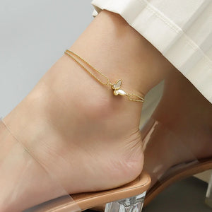 Shell Butterfly Double Layers Chain Anklet For Women