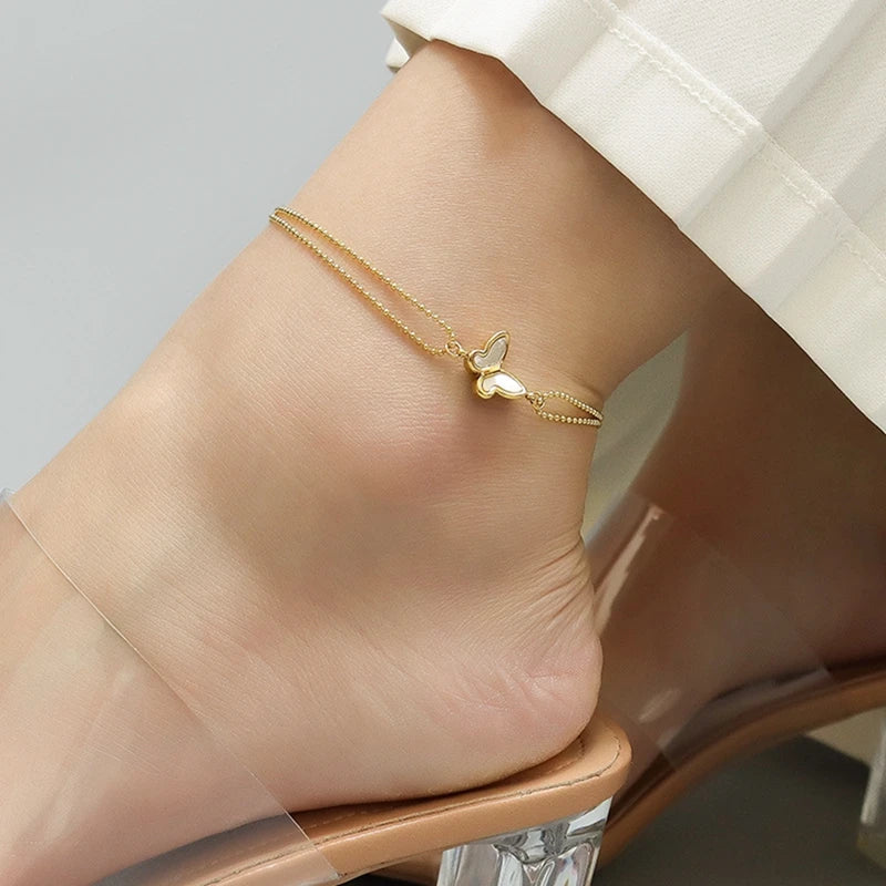 Shell Butterfly Double Layers Chain Anklet For Women